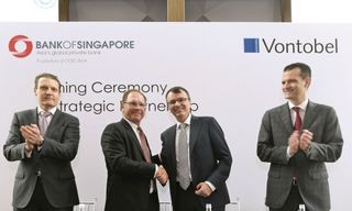 Marc Van de Walle, Olivier Denis, Bank of Singapore and Martin Sieg, Brian Fischer, from Vontobel