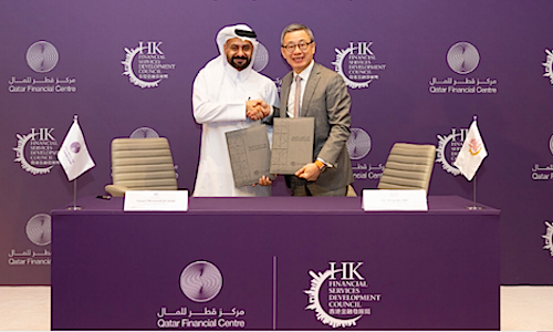 Dr. King Au, FSDC executive director (left) and Yousuf Mohamed Al-Jaida QFC CEO (right) (Image: FSDC)