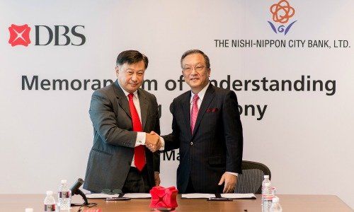 (L-R) Sim S. Lim, DBS and Hiromichi Tanigawa, President of Nishi-Nippon City Bank