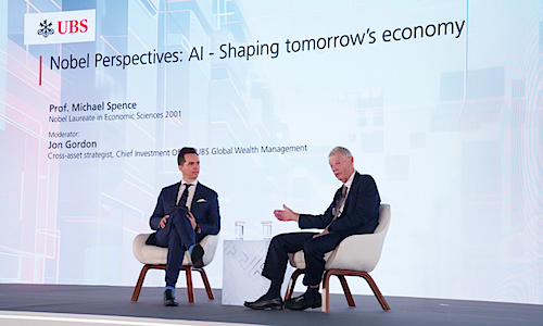 Professor Michael Spence, Nobel Laureate in economic science in 2001 (right) (Image: UBS)