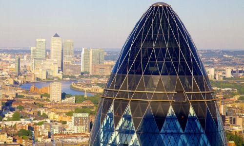 The Gherkin and Docklands, London